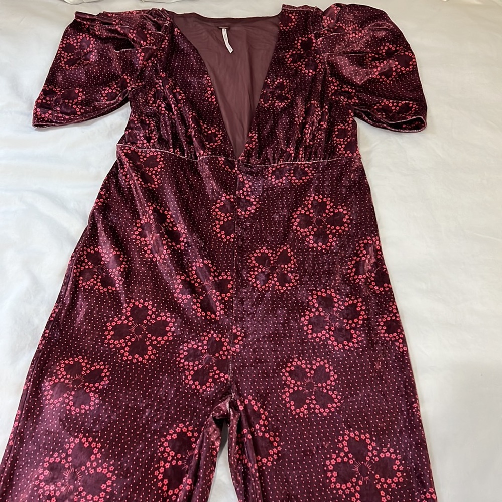 Free People Mulberry Floral Rosaline Velvet Flared Leg Jumpsuit - Picture 9 of 16